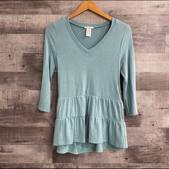 New Mint Teal Tiered Babydoll Tunic Shirt V-Neck Top - Picture 1 of 1